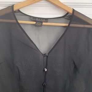 Sheer silk black button up top